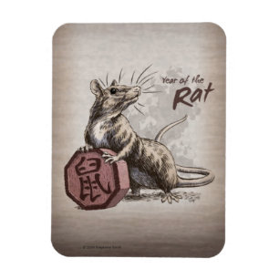 Magnet Flexible Année du Rat chinois Zodiac Art