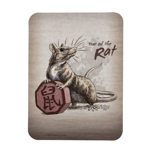 Magnet Flexible Année du Rat chinois Zodiac Art (Vertical)