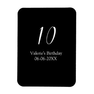 Magnet Flexible anniversaire 10 ans blanc noir nom date calligraph