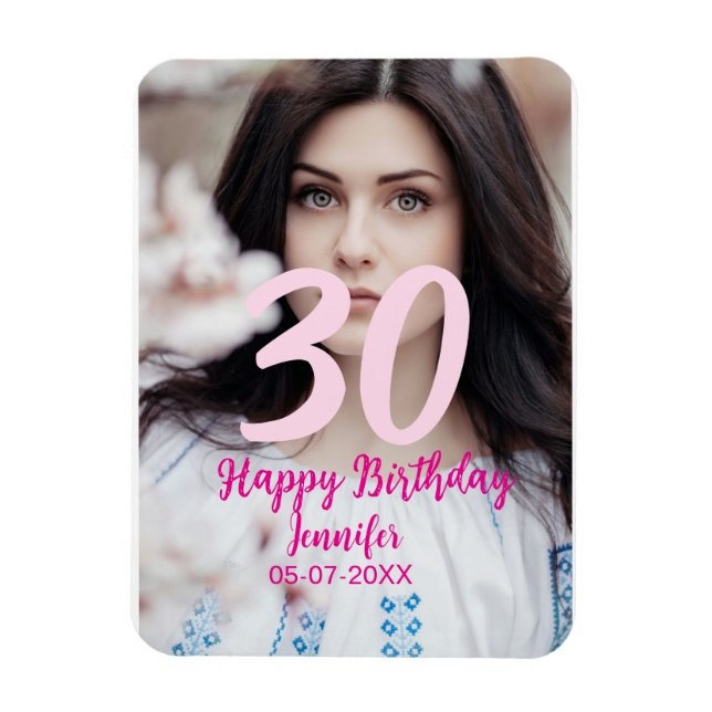 Magnet Flexible anniversaire 30 ans ajouter nom date année photo b (Vertical)