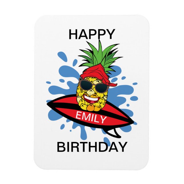 Magnet Flexible Anniversaire amusant de surf ananas (Vertical)