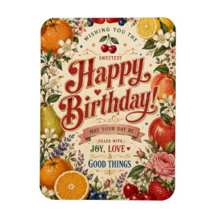 Magnet Flexible Anniversaire Fruit Rétro, Félicitations Florales C