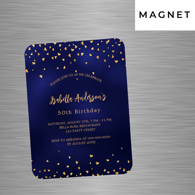 Magnet Flexible Anniversaire marine bleu coeur or script luxe (Créateur téléchargé)