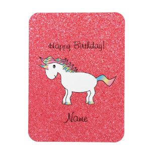 Magnet Flexible Anniversaire nom licorne rose clair parties scinti