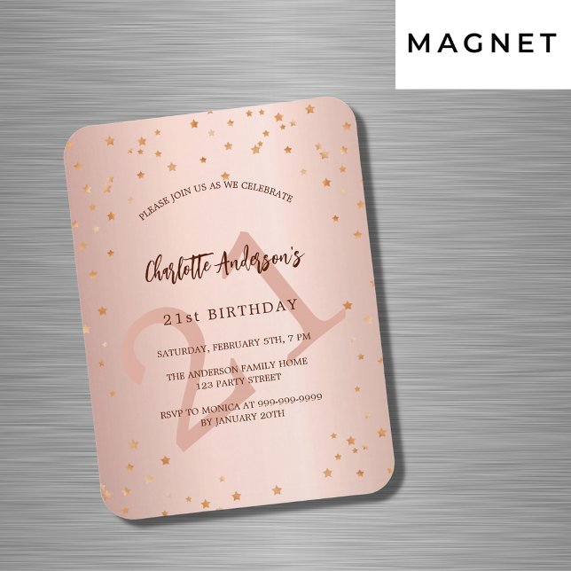 Magnet Flexible Anniversaire rose or étoiles âge luxe invitation (Créateur téléchargé)