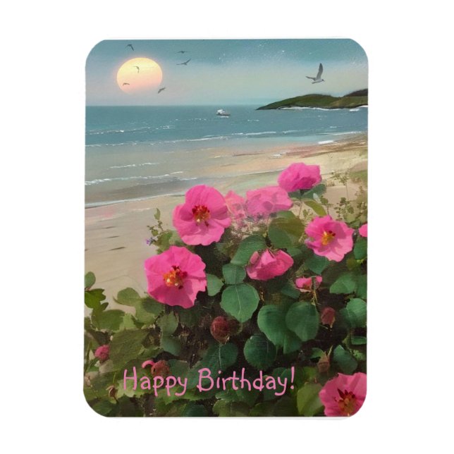 Magnet Flexible Anniversaire sauvage de la plage Rose (Vertical)