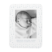 Annonce de naissance de bébé avec confettis bleus,