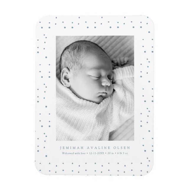 Magnet Flexible Annonce de naissance de bébé avec confettis bleus, (Vertical)