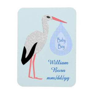Magnet Flexible Annonce de naissance de bébé garçon cigogne bleu m