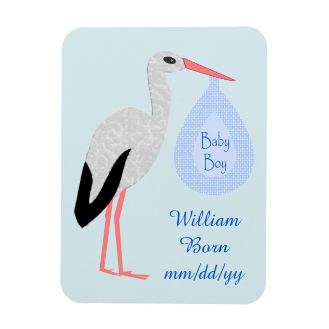 Magnet Flexible Annonce de naissance de bébé garçon cigogne bleu m (Vertical)