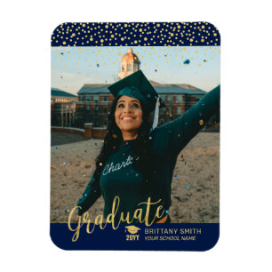 Magnet Flexible Annonce de remise de diplôme photo Or & Navy