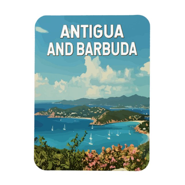 Magnet Flexible Antigua-et-Barbuda Illustration Voyage Art Retro (Vertical)