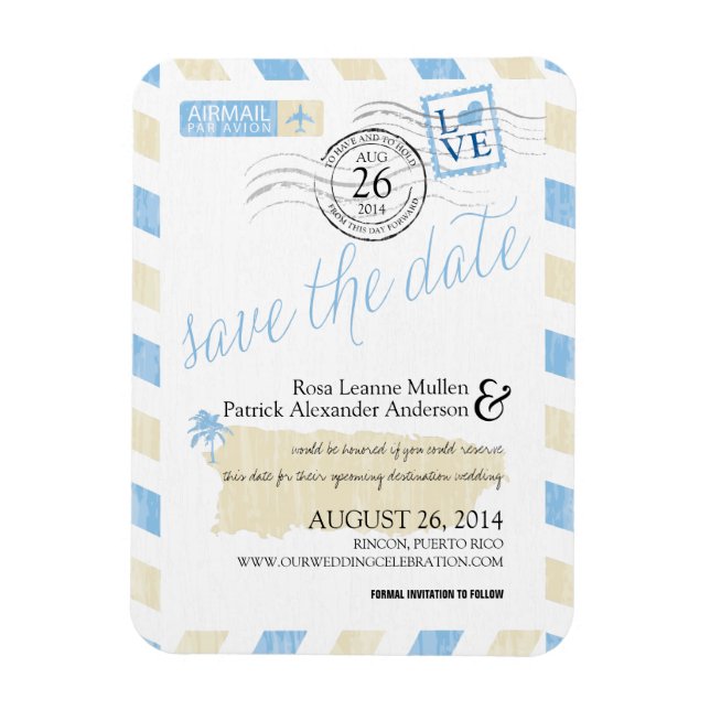 Magnet Flexible Antique Porto Rico Airmail Enregistrer la date (Vertical)