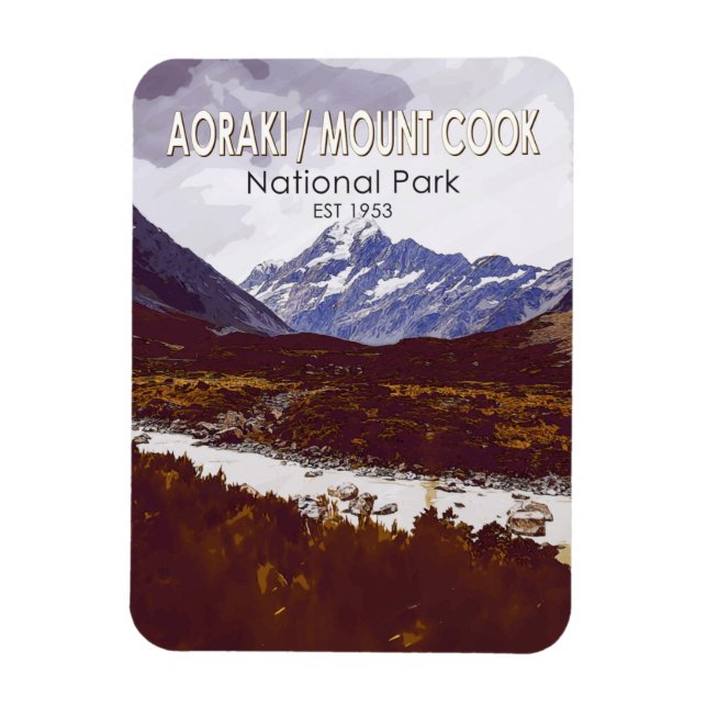 Magnet Flexible Aoraki Mount Cook National Park New Zealand Retro  (Vertical)