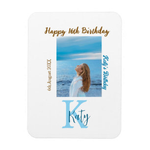 Magnet Flexible Aqua bleu brun heureux nom de la photo 16e anniver