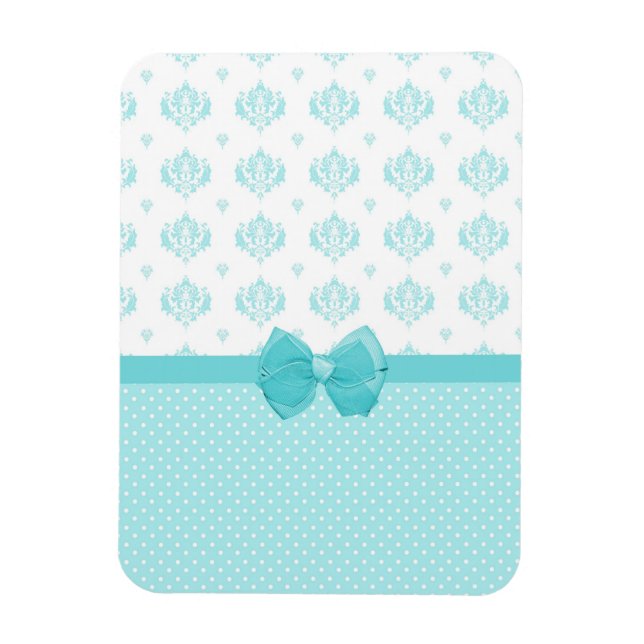 Magnet Flexible Aqua Blue Damask With Turquoise Ribbon (Vertical)