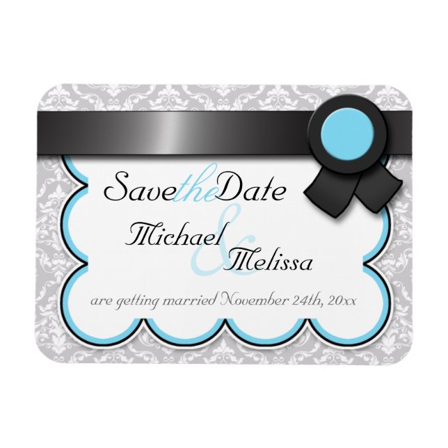 Magnet Flexible Aqua Blue & Grey Damask Enregistrer l'aimant de da (Horizontal)