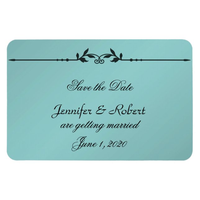 Magnet Flexible Aqua et Noir mariage élégant Enregistrer la date (Horizontal)