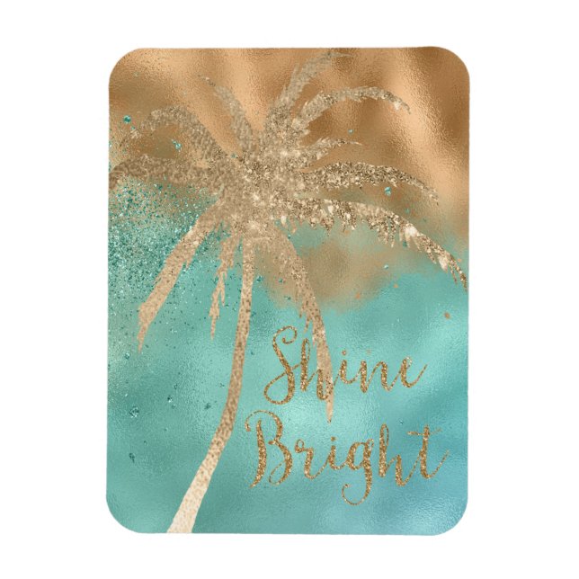 Magnet Flexible Aqua Gold Palm Tree Parties scintillant brillante (Vertical)
