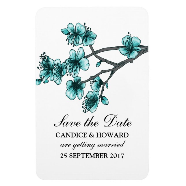 Magnet Flexible Aqua Simple Cherry Blossoms Enregistrer la date (Vertical)