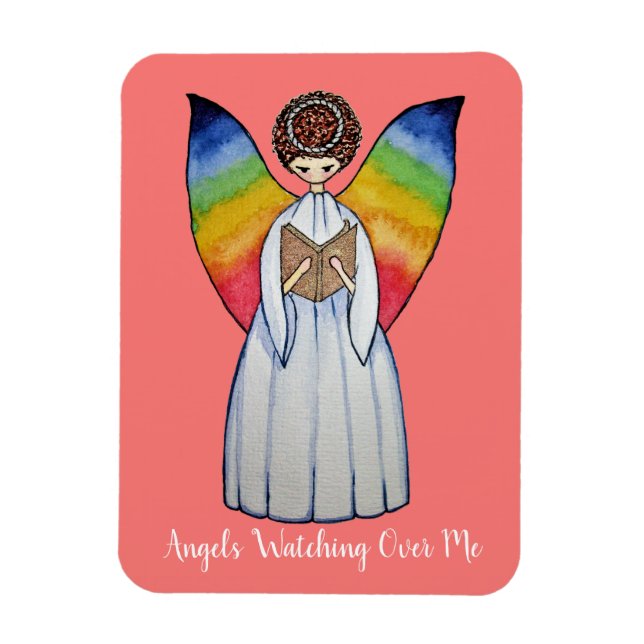 Magnet Flexible Aquarelle Angel Avec Arcs-En-Ciel Lire Un Livre (Vertical)