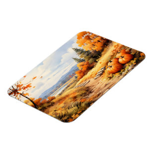 Magnet Flexible Aquarelle Automne Citrouille de route en chute Feu