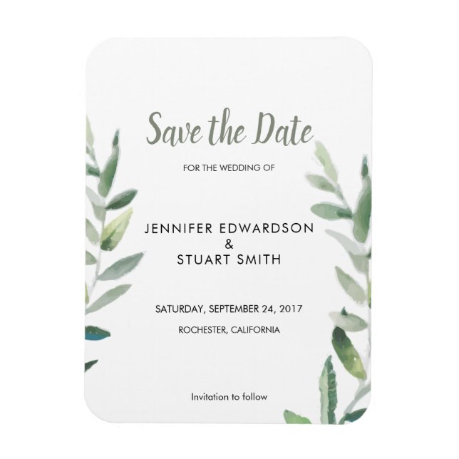 Magnet Flexible Aquarelle botanique feuilles d'olive Save the Date (Vertical)