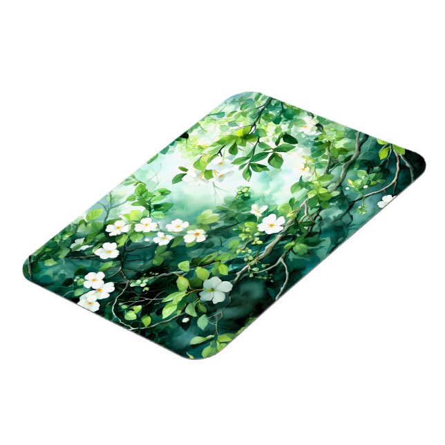 Magnet Flexible Aquarelle botanique Fleurs blanches Feuilles verte (Côté Gauche)