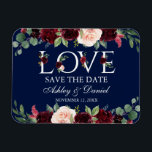 Magnet Flexible Aquarelle Bourgogne Floral Aimer Bleu Enregistrer<br><div class="desc">Aquarelle Bourgogne Amour Floral Enregistrer La Date Aimant Bleu</div>