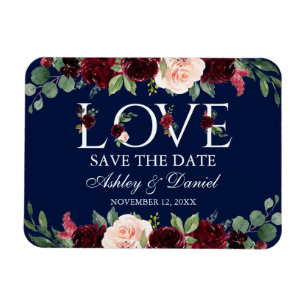 Magnet Flexible Aquarelle Bourgogne Floral Aimer Bleu Enregistrer