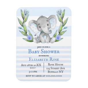 Magnet Flexible Aquarelle Cute Elephant Boy Invitations Baby showe