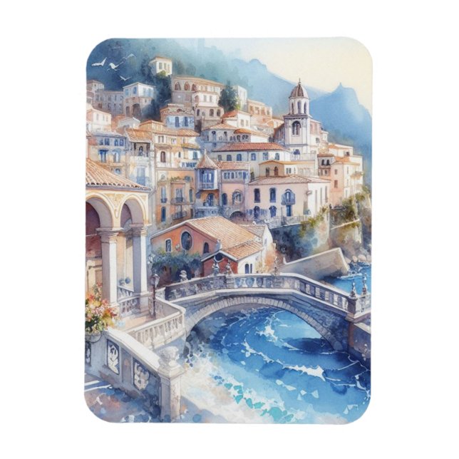 Magnet Flexible Aquarelle de la Côte d'Amalfi (Vertical)