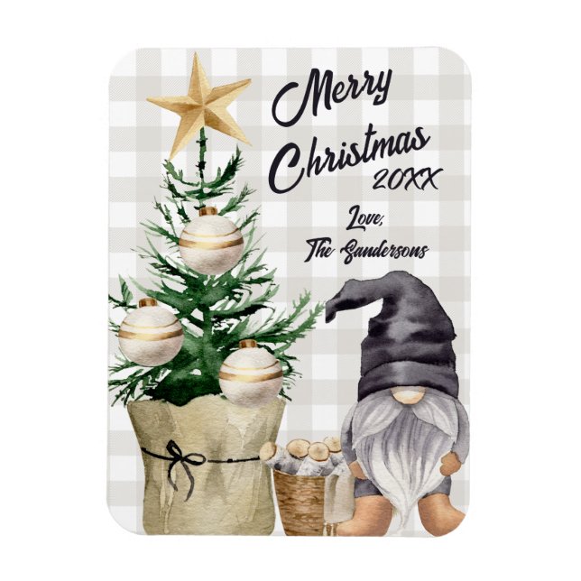 Magnet Flexible Aquarelle de Noël Joyeuse personnalisée Gnome Plai (Vertical)