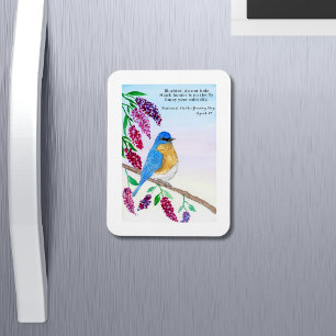 Magnet Flexible Aquarelle d'oiseau bleu de haïku national dans un