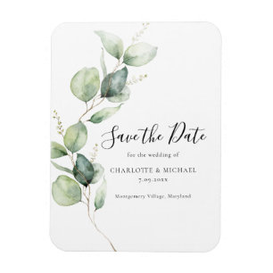 Magnet Flexible Aquarelle Eucalyptus Feuilles Enregistrer la date