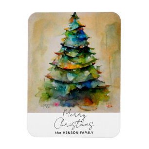 Magnet Flexible Aquarelle Festive Arbre de Noël Fête Artistique