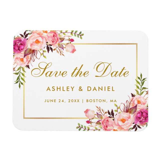 Magnet Flexible Aquarelle Floral Rose Blush Enregistrer La Date (Horizontal)