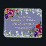 Magnet Flexible Aquarelle florale violet romantique Date de sauveg<br><div class="desc">Cette étonnante aquarelle Save the Date magnétique flexible dispose d'un arrière - plan lavande légère avec un violet luxuriant, rose foncé et une touche de fleurs rouges et entouré de verdure et d'eucalyptus feuilles. Le lettrage doré et les touches de calligraphie accompagnent parfaitement les belles fleurs. Un beau choix de...</div>