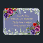 Magnet Flexible Aquarelle florale violet romantique Date de sauveg<br><div class="desc">Cette étonnante aquarelle Save the Date magnétique flexible dispose d'un arrière - plan lavande légère avec un violet luxuriant, rose foncé et une touche de fleurs rouges et entouré de verdure et d'eucalyptus feuilles. Le lettrage doré et les touches de calligraphie accompagnent parfaitement les belles fleurs. Un beau choix de...</div>