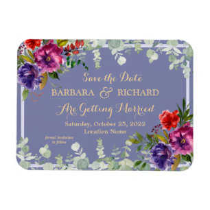 Magnet Flexible Aquarelle florale violet romantique Date de sauveg