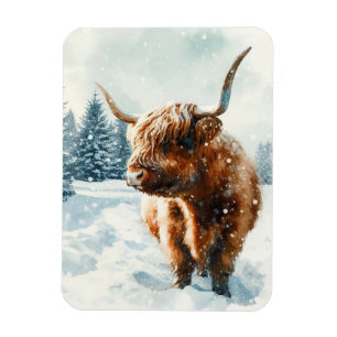 Magnet Flexible Aquarelle Highland Cow Winter Scene Flexible