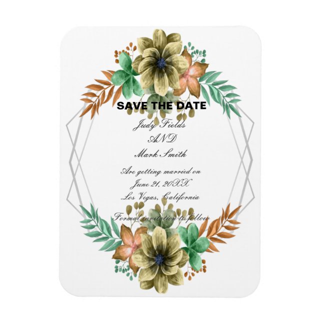 Magnet Flexible Aquarelle Jaune Et Orange Floral Enregistrer La Da (Vertical)