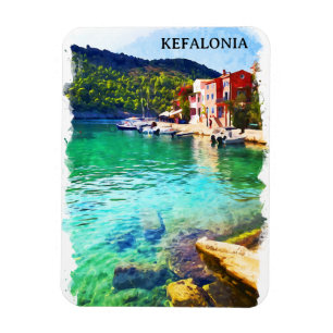 Magnet Flexible Aquarelle Kefalonia Grèce Vue côtière