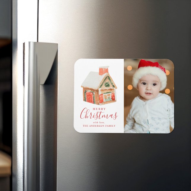 Magnet Flexible Aquarelle Maison en pain d'épice Joyeux Noël Photo (Créateur téléchargé)