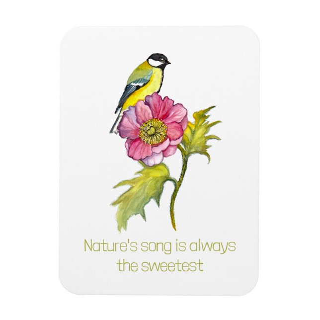 Magnet Flexible Aquarelle Oiseau et fleurs (Vertical)