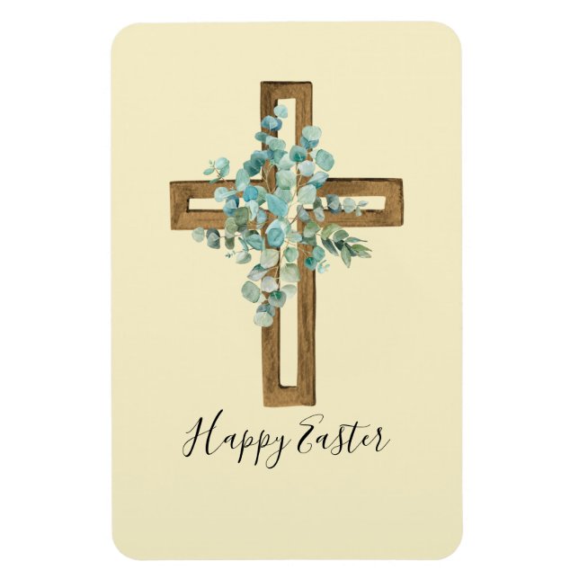 Magnet Flexible Aquarelle Pâques Croix rustique et Eucalyptus  (Vertical)