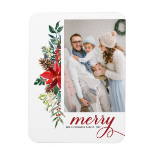 Magnet Flexible Aquarelle Poinsettia Botanique Joyeux Noël