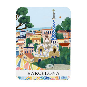 Magnet Flexible Aquarelle Rétro Colorée Barcelone Espagne Voyage