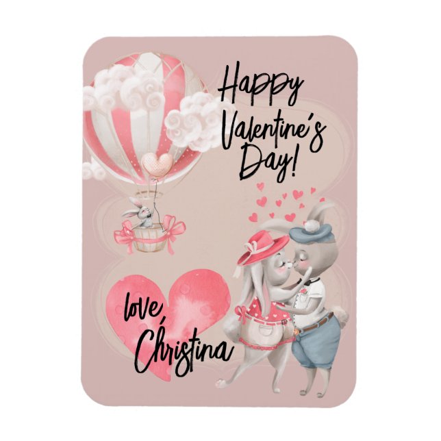 Magnet Flexible Aquarelle romantique Valentine Love Bunnies sur ro (Vertical)