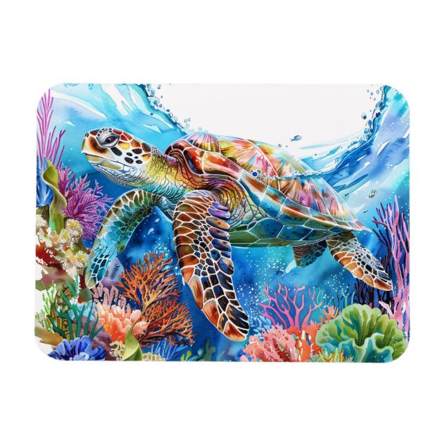 Magnet Flexible Aquarelle Vibrante Tortue de mer Flexible (Horizontal)